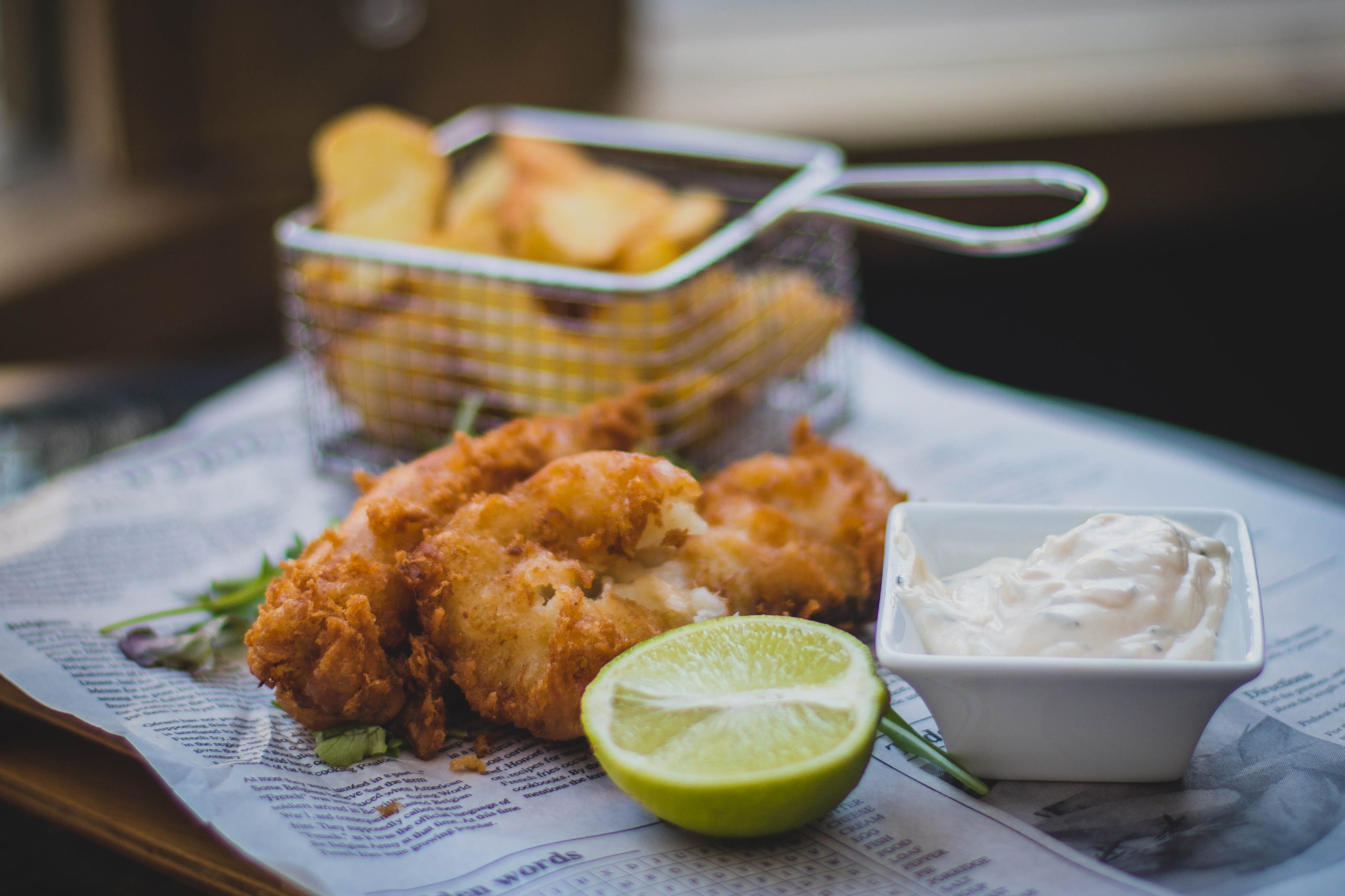 fish fry with a lime and tartar sauce