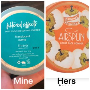 side by side photos of setting powder, used as a beauty tool to even skin tone