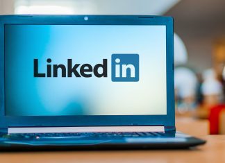 The LinkedIn logo on a laptop screen