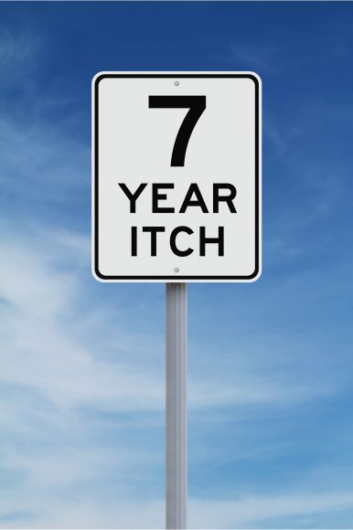 a street sign saying, “7 Year Itch"