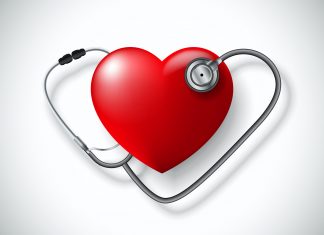 a heart with a stethoscope wrapped around it for American Heart Month