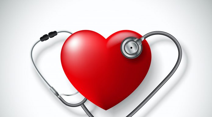 a heart with a stethoscope wrapped around it for American Heart Month