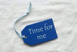 a blue label that says, “time for me"