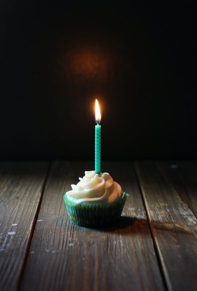 a cupcake with a candle in it