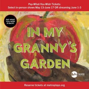 A painting of an apple with the title “In My Granny’s Garden” from Metro Theater Company