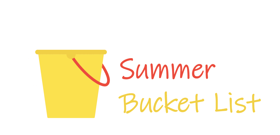 a yellow beach pail with the words, “Summer Bucket List"