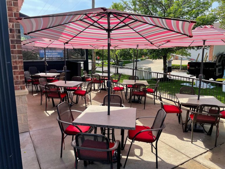 Bemo’s restaurant patio with open umbrellas